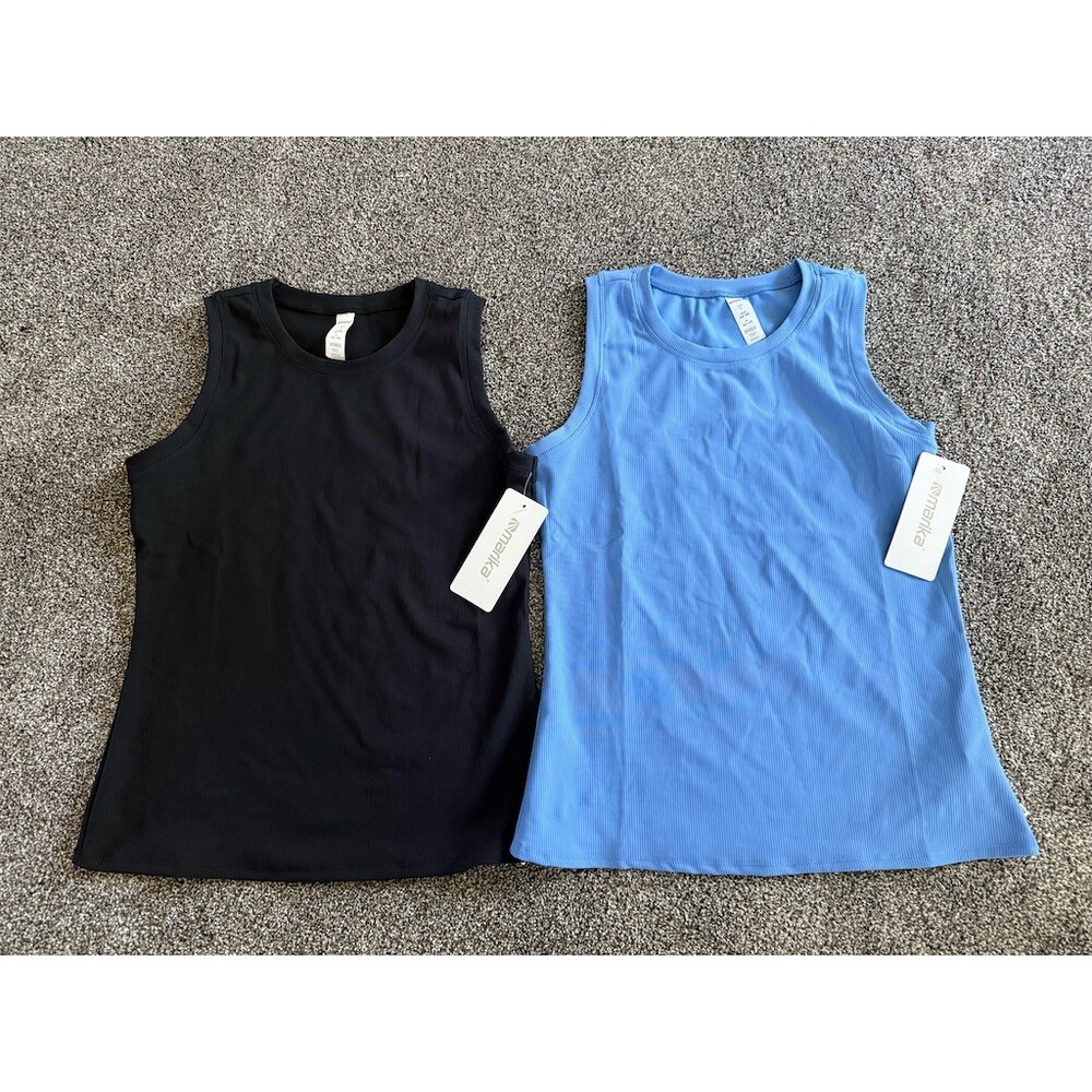 Marika Tank Top Womens Size L Ribbed Sleeveless Athletic Lot of 2 Black